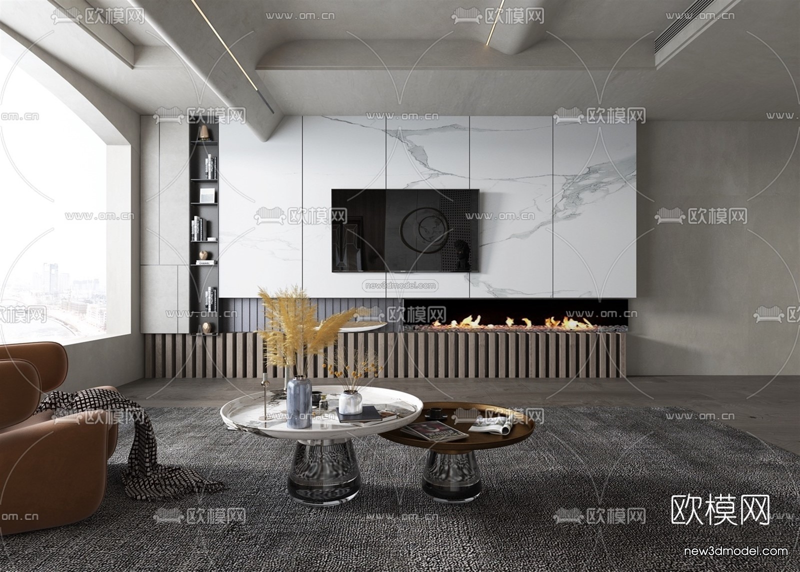 Minimalist Style Interior 3D Blocks – Living Room 3D Model – 027 – VRAY - thumbnail 2