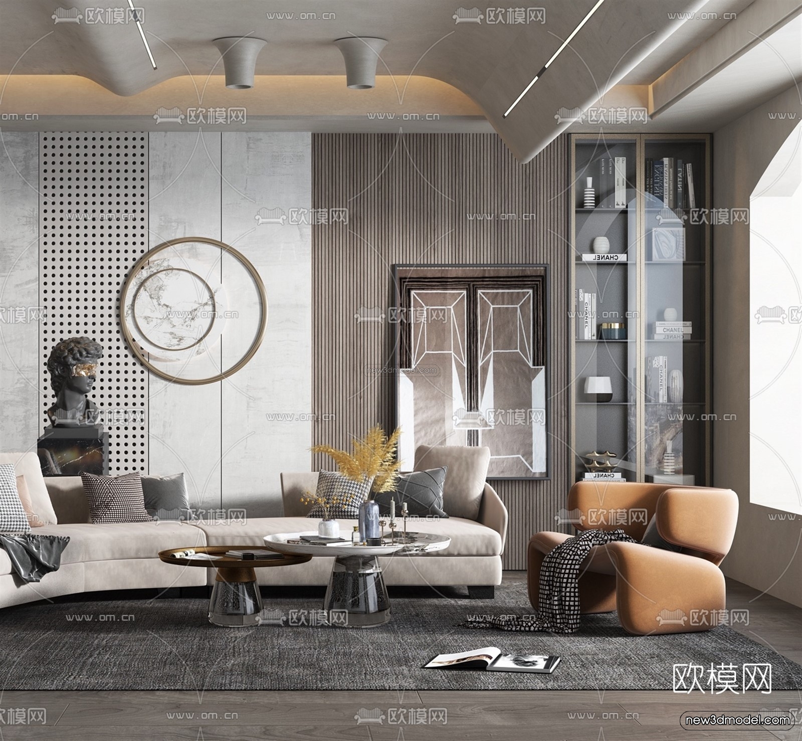 Minimalist Style Interior 3D Blocks – Living Room 3D Model – 027 – VRAY - thumbnail 3