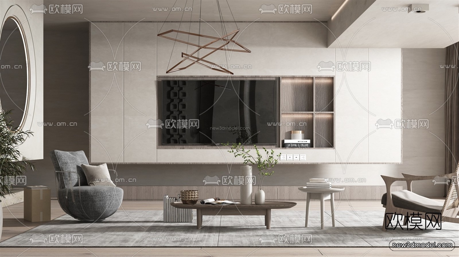 Minimalist Style Interior 3D Blocks – Living Room 3D Model – 028 – VRAY - thumbnail 2
