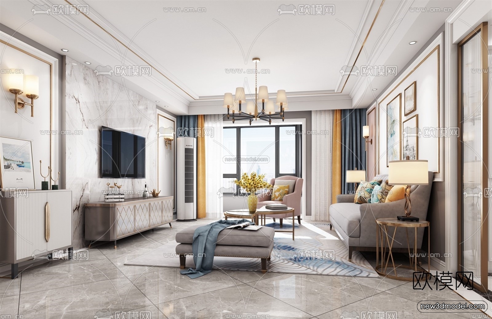 Europe Style Interior 3D Blocks – Living Room 3D Model – 043 – VRAY - thumbnail 4