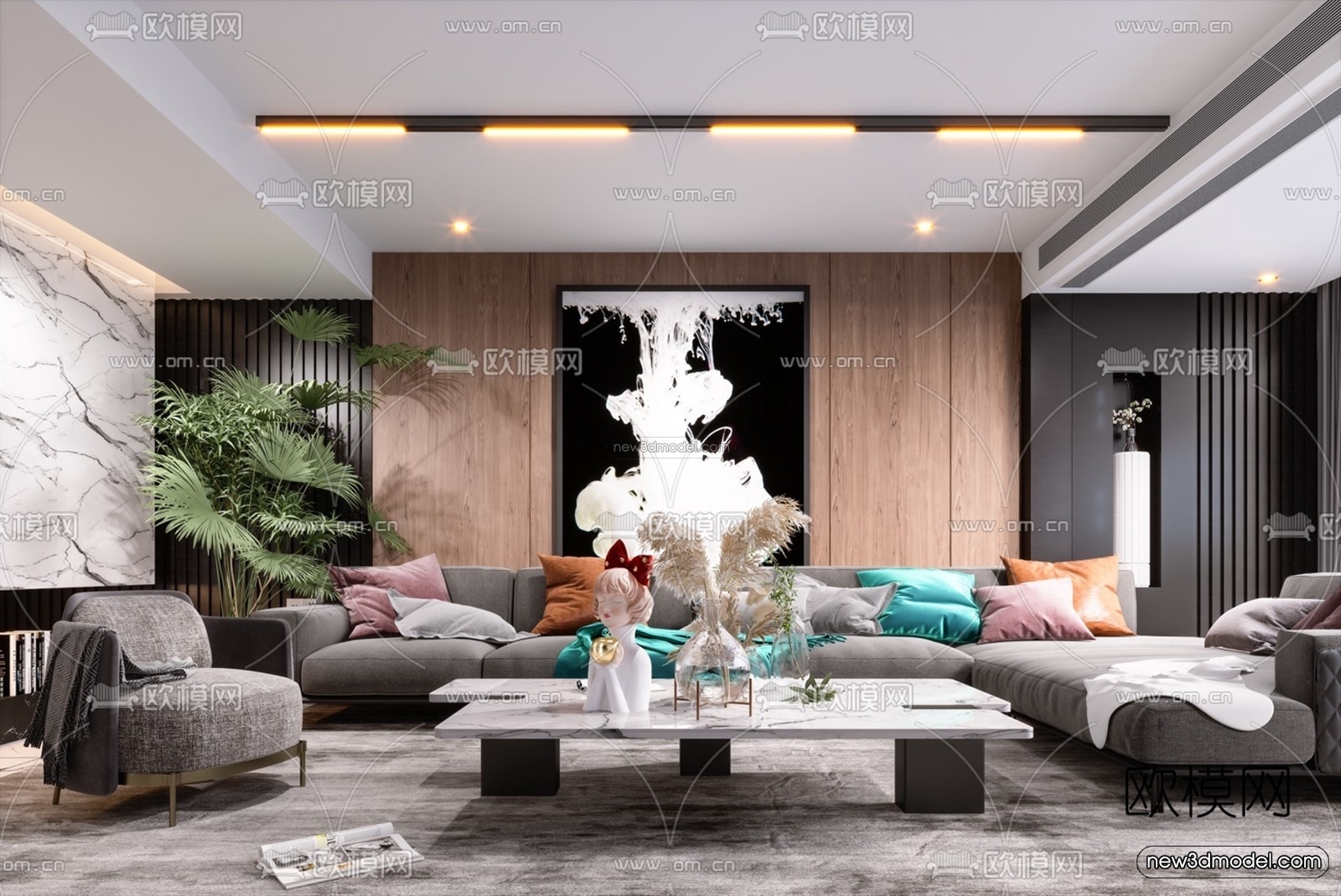 Luxury Style Interior 3D Blocks – Living Room 3D Model – 082 – VRAY - thumbnail 4