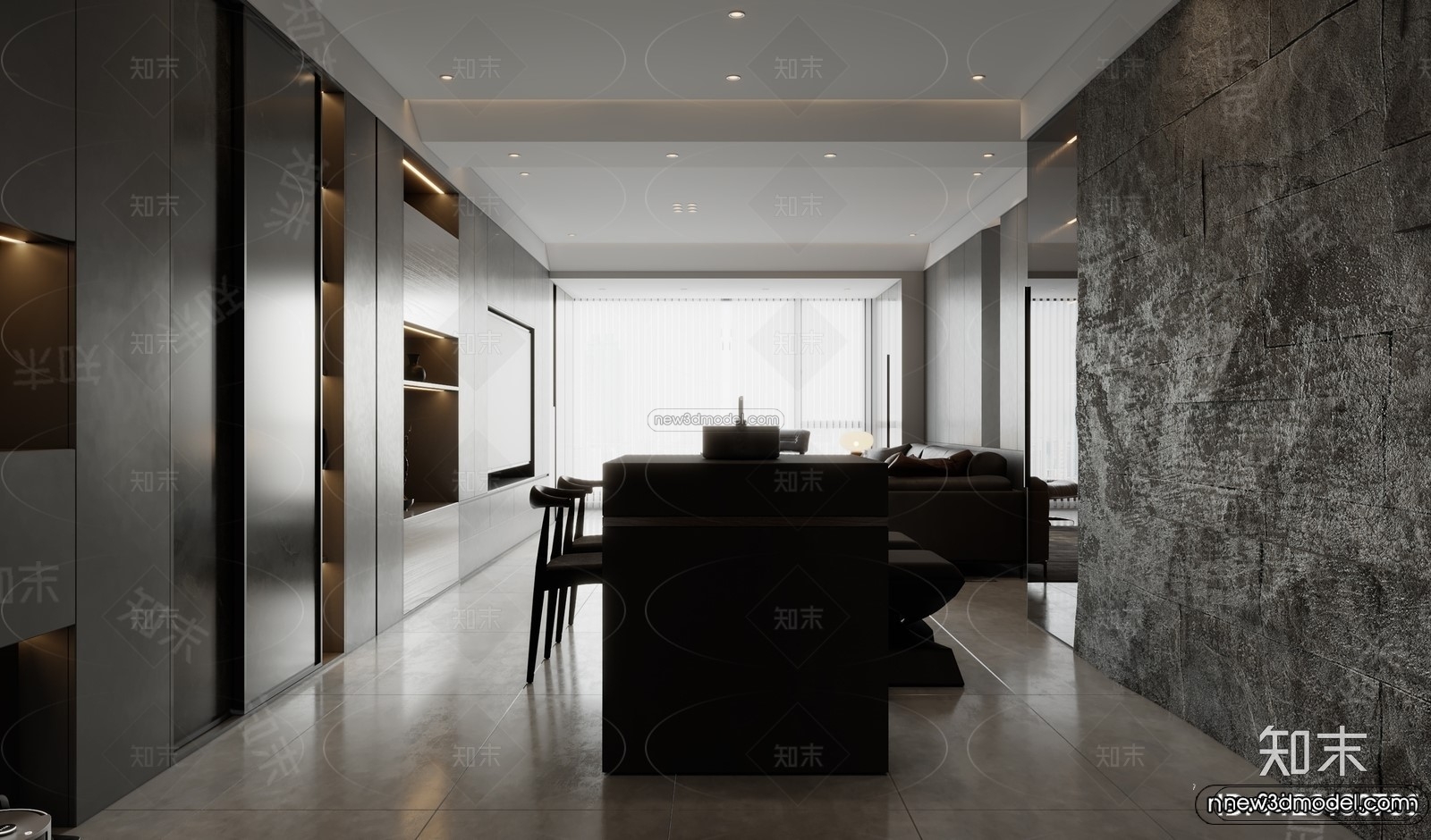 Modern Style Interior 3D Blocks and 3D Models – Living Room 3D Scene – 212 – CORONA - thumbnail 2