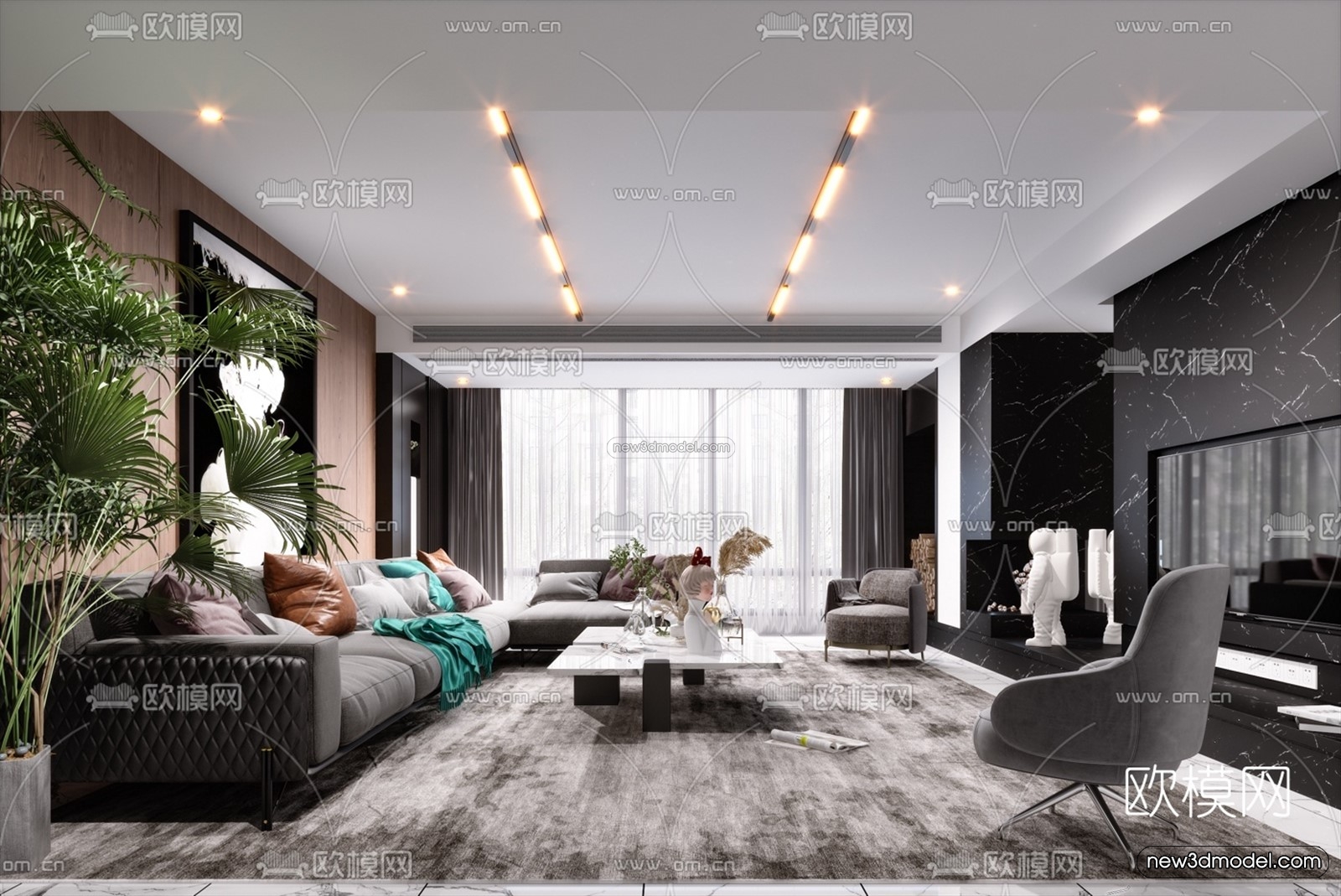 Luxury Style Interior 3D Blocks – Living Room 3D Model – 082 – VRAY - thumbnail 3