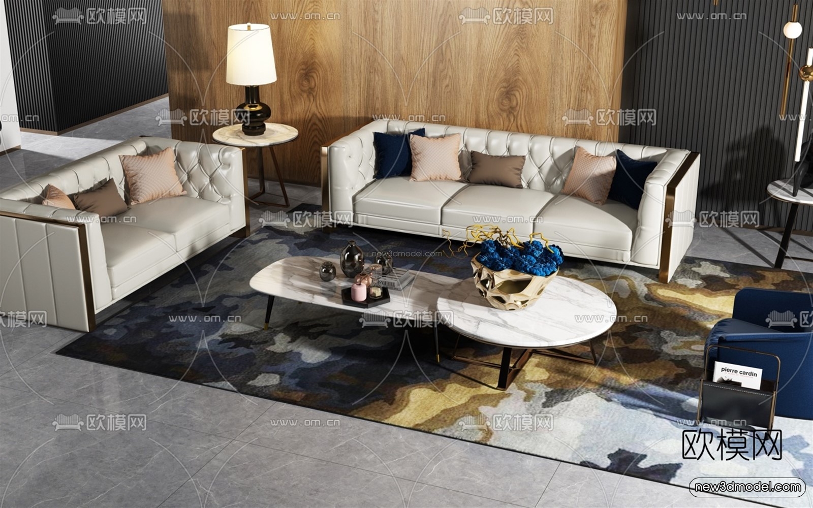 Black – White – Gray Colors Interior 3D Blocks – Living Room 3D Scene – 080 – VRAY - thumbnail 2