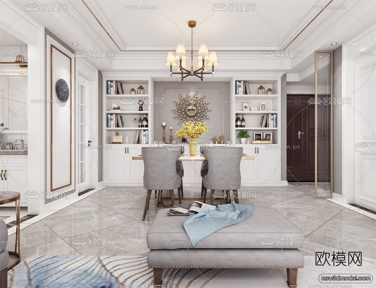Europe Style Interior 3D Blocks – Living Room 3D Model – 043 – VRAY - thumbnail 3