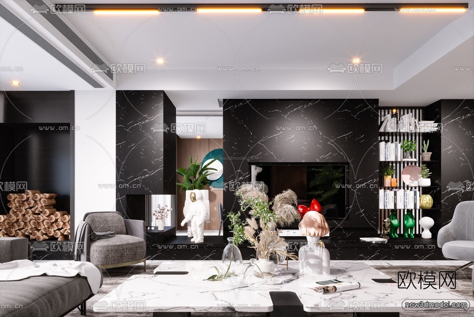 Luxury Style Interior 3D Blocks – Living Room 3D Model – 082 – VRAY - thumbnail 2