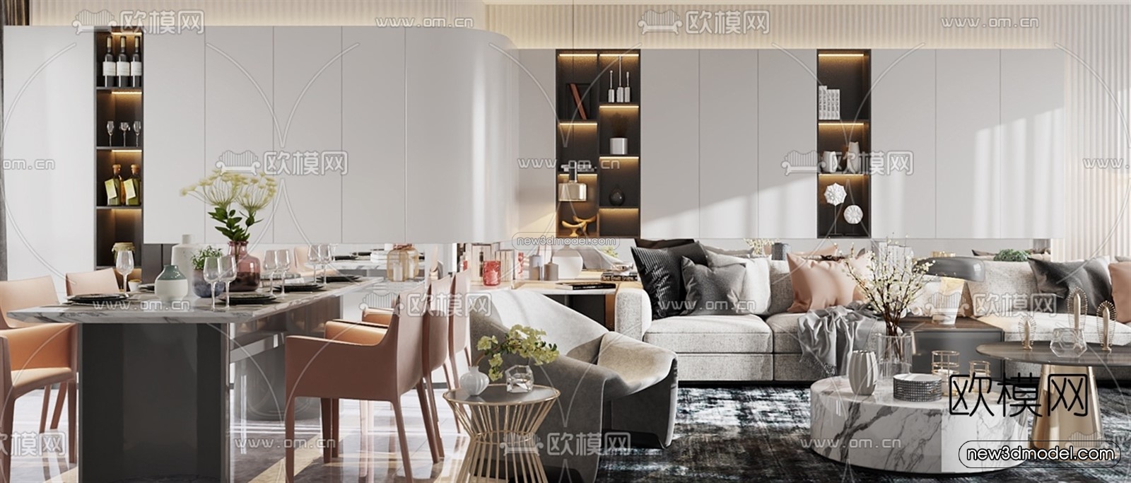 Black – White – Gray Colors Interior 3D Blocks – Living Room 3D Scene – 079 – VRAY - thumbnail 2