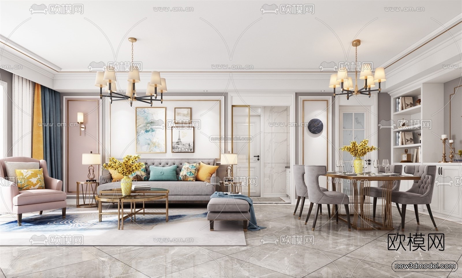 Europe Style Interior 3D Blocks – Living Room 3D Model – 043 – VRAY - thumbnail 2