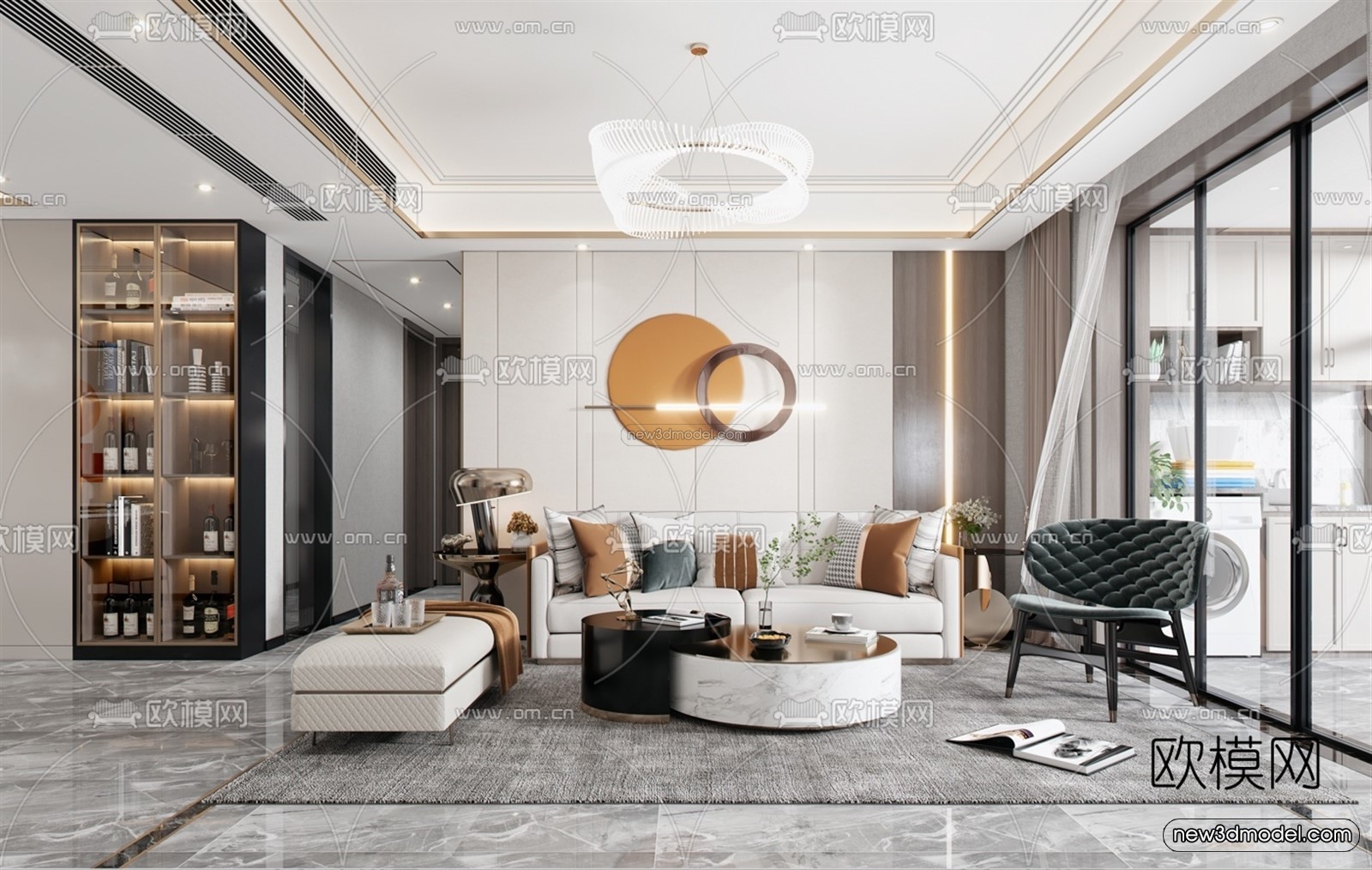 Luxury Style Interior 3D Blocks – Living Room 3D Model – 084 – VRAY - thumbnail 3