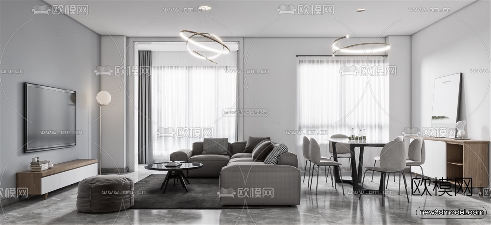 Minimalist Style Interior 3D Blocks – Living Room 3D Model – 029 – VRAY - thumbnail 2