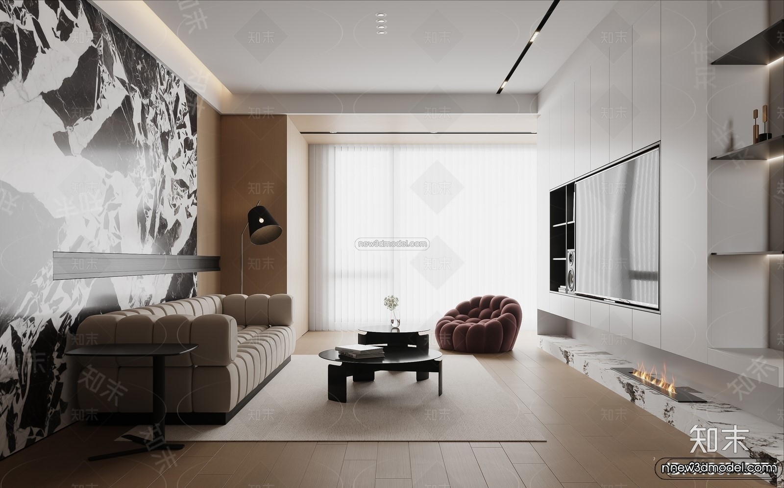 Modern Style Interior 3D Blocks and 3D Models – Living Room 3D Scene – 216 – CORONA - thumbnail 4