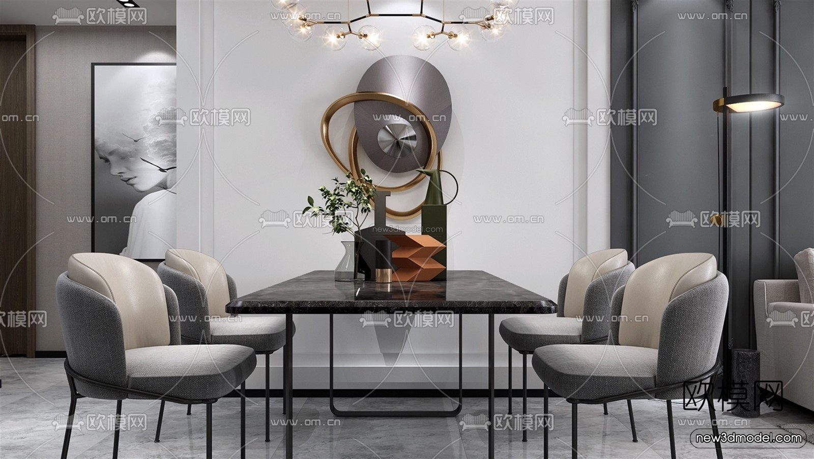 Black – White – Gray Colors Interior 3D Blocks – Living Room 3D Scene – 083 – VRAY - thumbnail 2