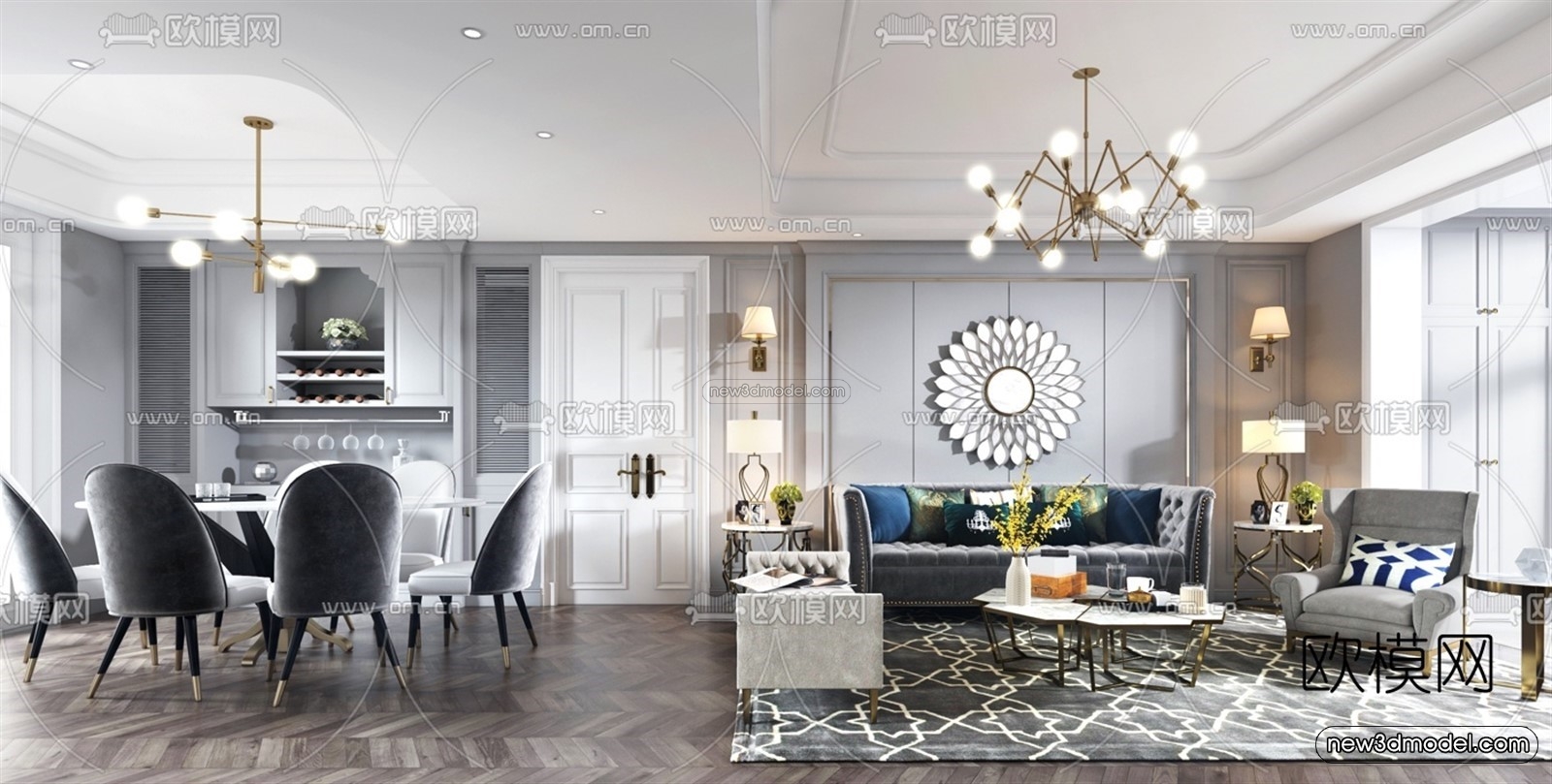 Europe Style Interior 3D Blocks – Living Room 3D Model – 047 – VRAY - thumbnail 3