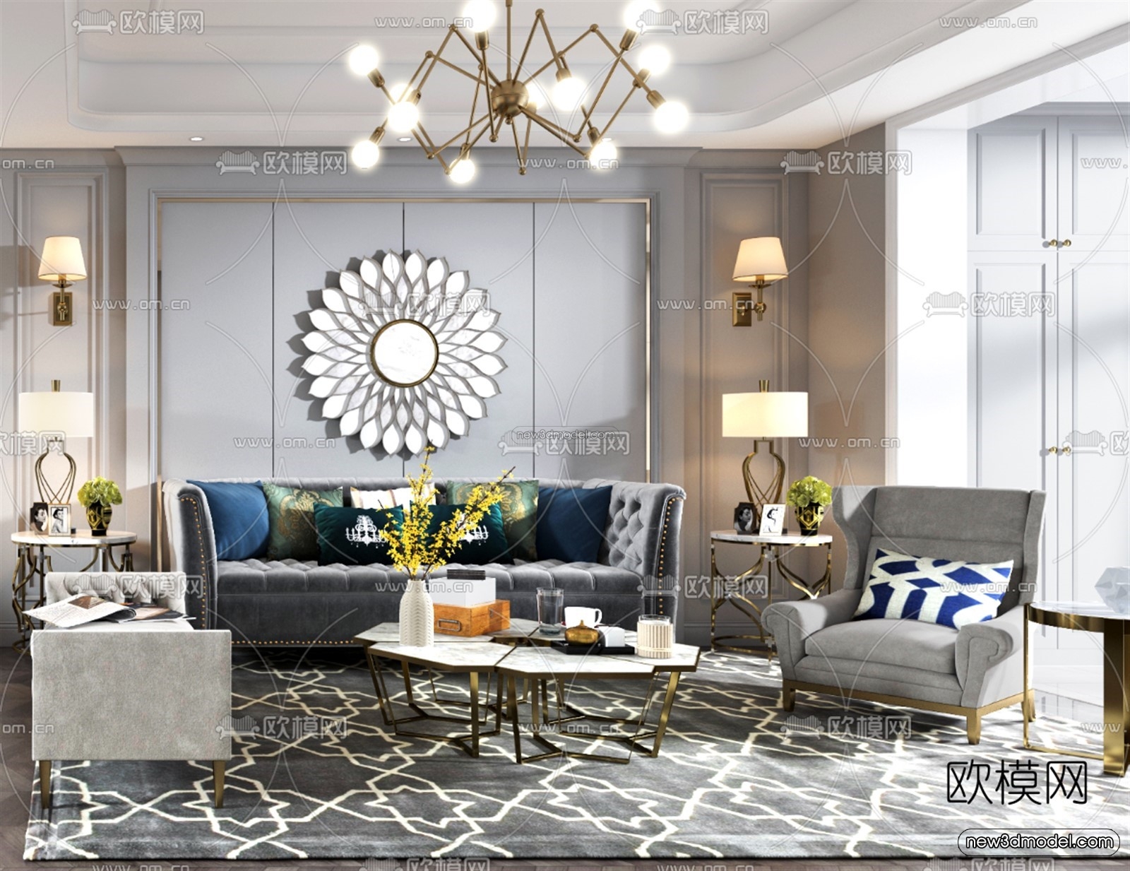 Europe Style Interior 3D Blocks – Living Room 3D Model – 047 – VRAY - thumbnail 2