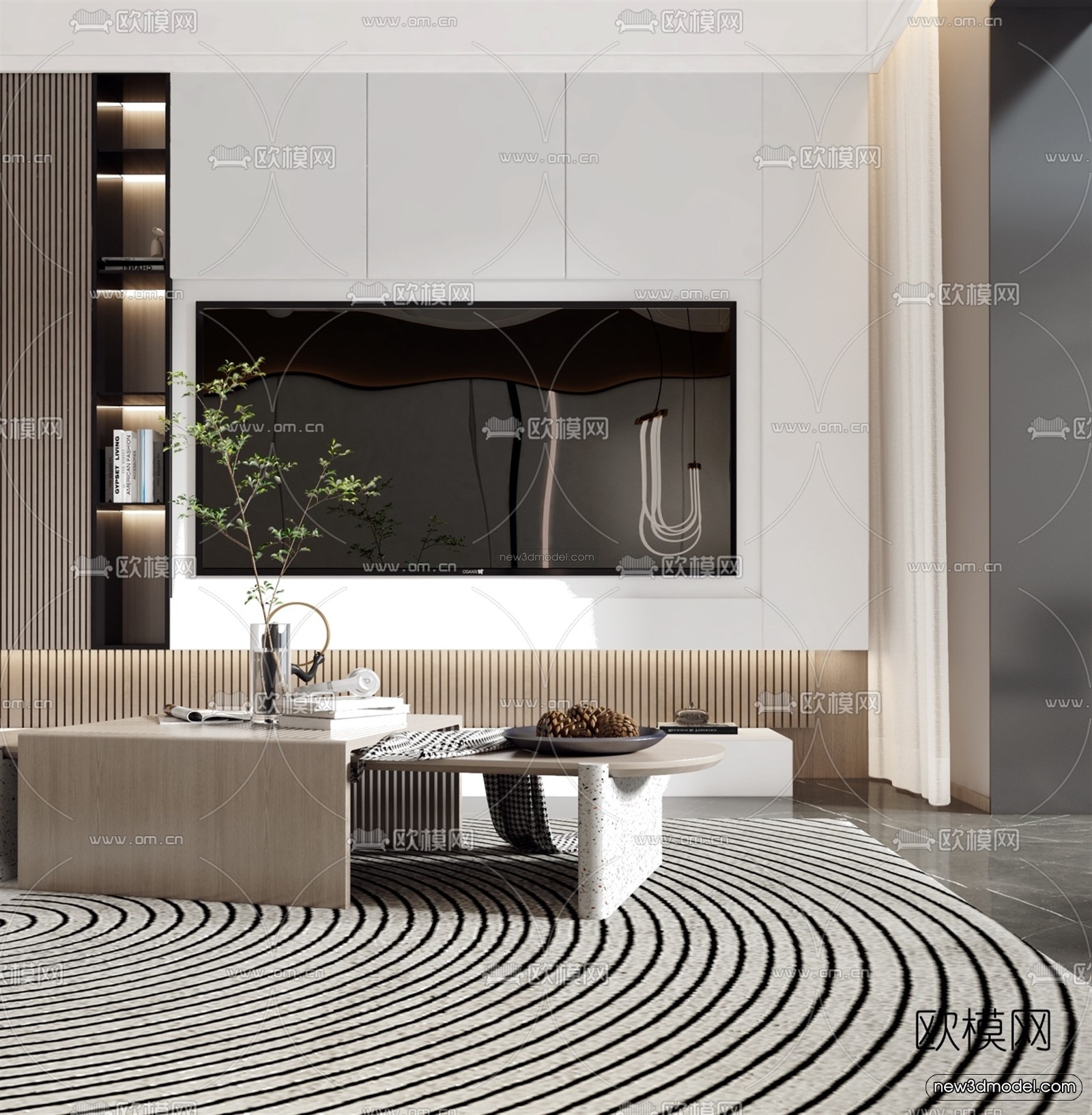 Minimalist Style Interior 3D Blocks – Living Room 3D Model – 031 – VRAY - thumbnail 3