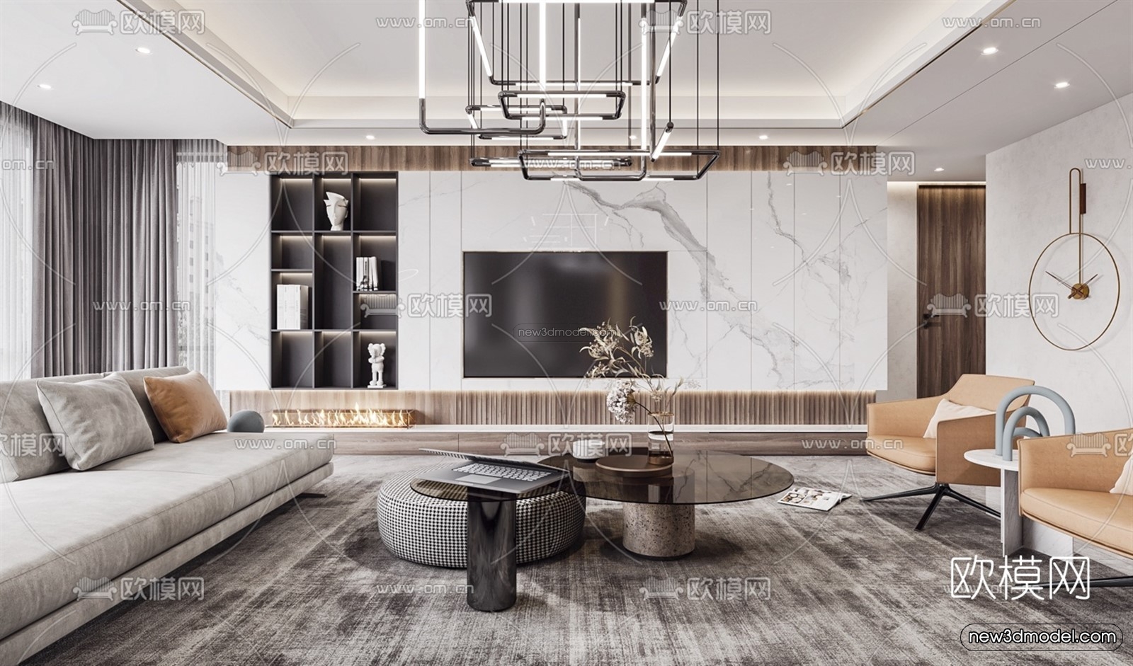 Luxury Style Interior 3D Blocks – Living Room 3D Model – 085 – VRAY - thumbnail 4