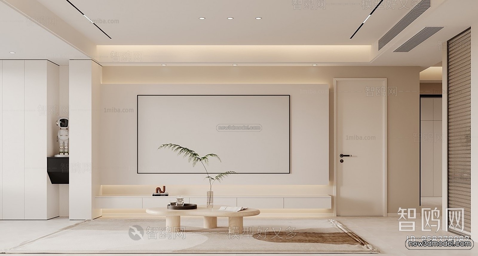 Cream Style Interior 3D Blocks – Living Room 3D Model – 123 – VRAY - thumbnail 2