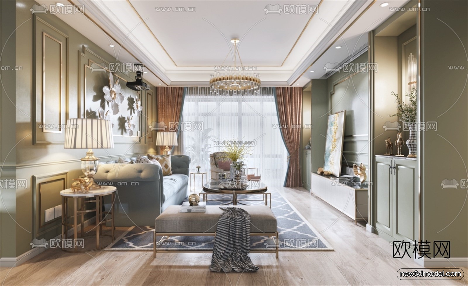 Europe Style Interior 3D Blocks – Living Room 3D Model – 048 – VRAY - thumbnail 3