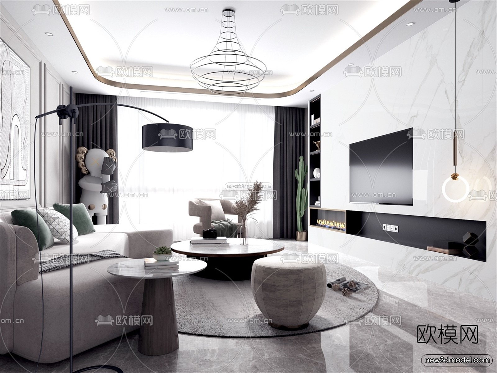 Black – White – Gray Colors Interior 3D Blocks – Living Room 3D Scene – 085 – VRAY - thumbnail 2