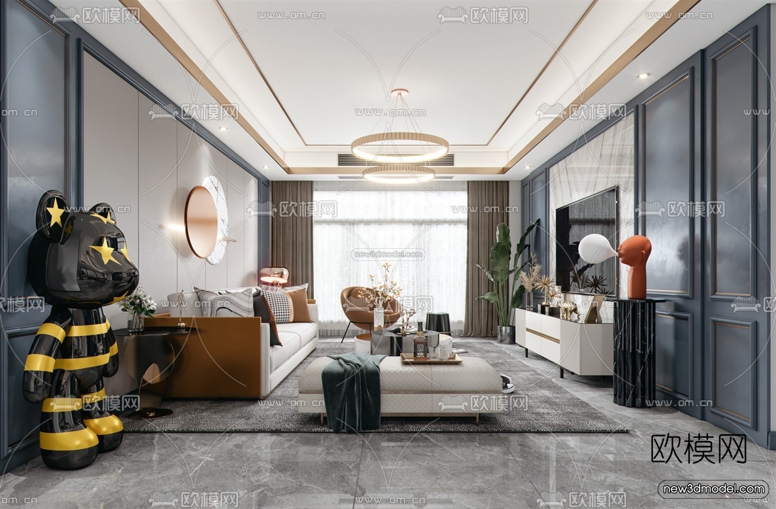 Luxury Style Interior 3D Blocks – Living Room 3D Model – 087 – VRAY - thumbnail 3