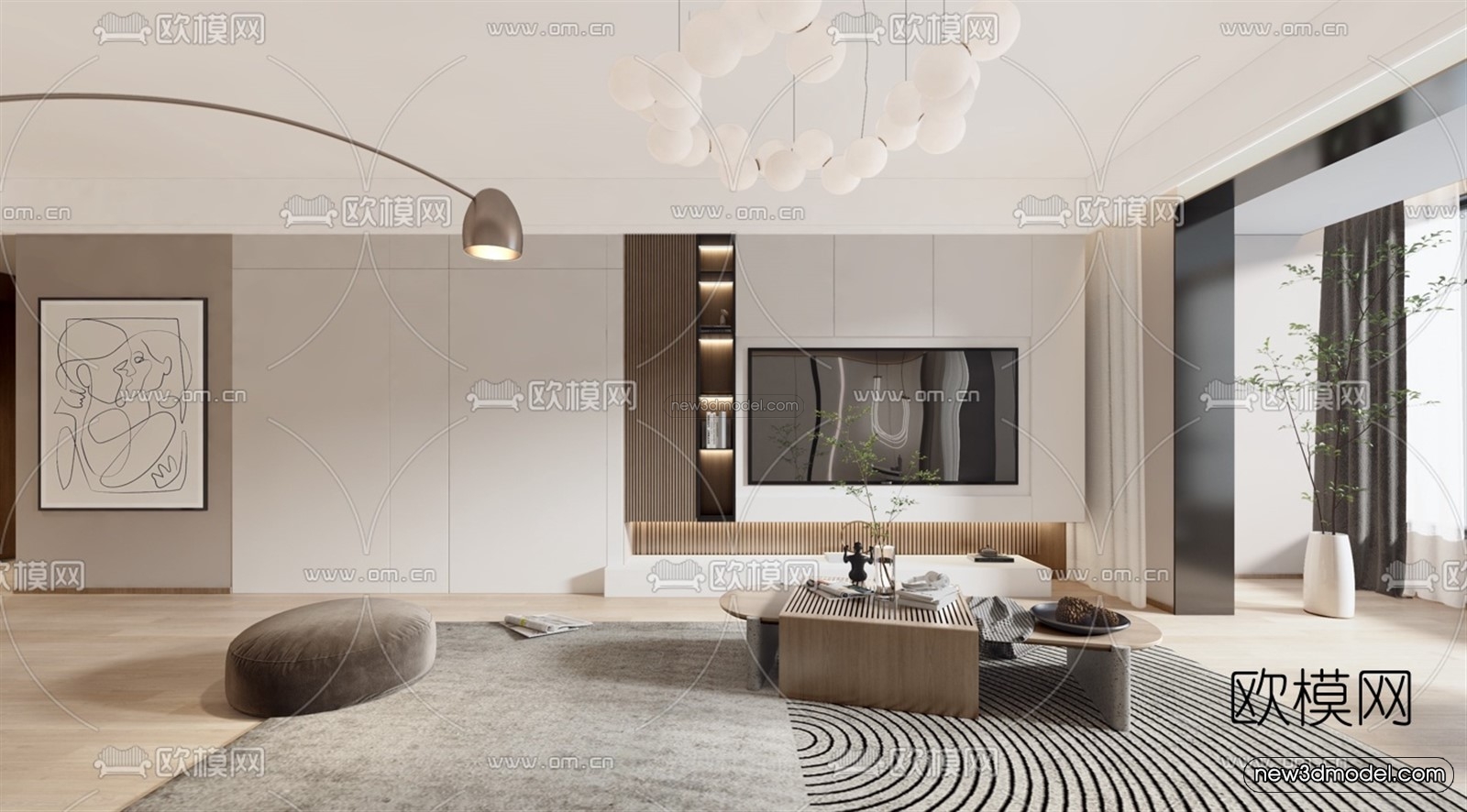 Minimalist Style Interior 3D Blocks – Living Room 3D Model – 031 – VRAY - thumbnail 2
