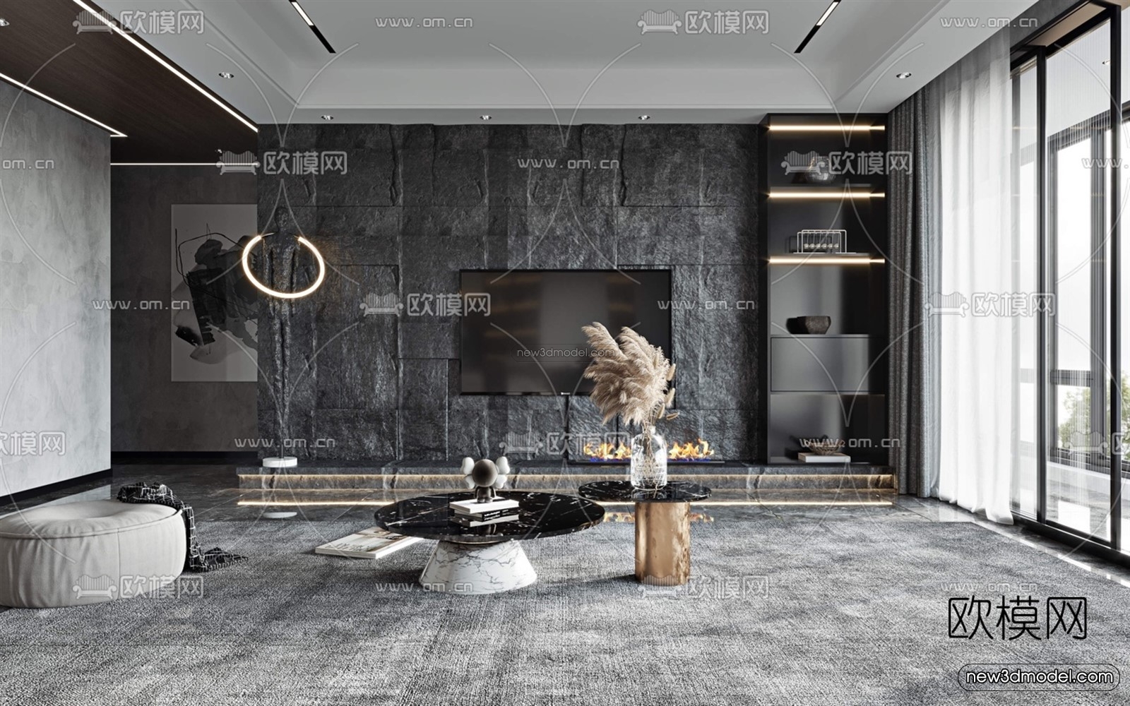 Luxury Style Interior 3D Blocks – Living Room 3D Model – 086 – VRAY - thumbnail 3