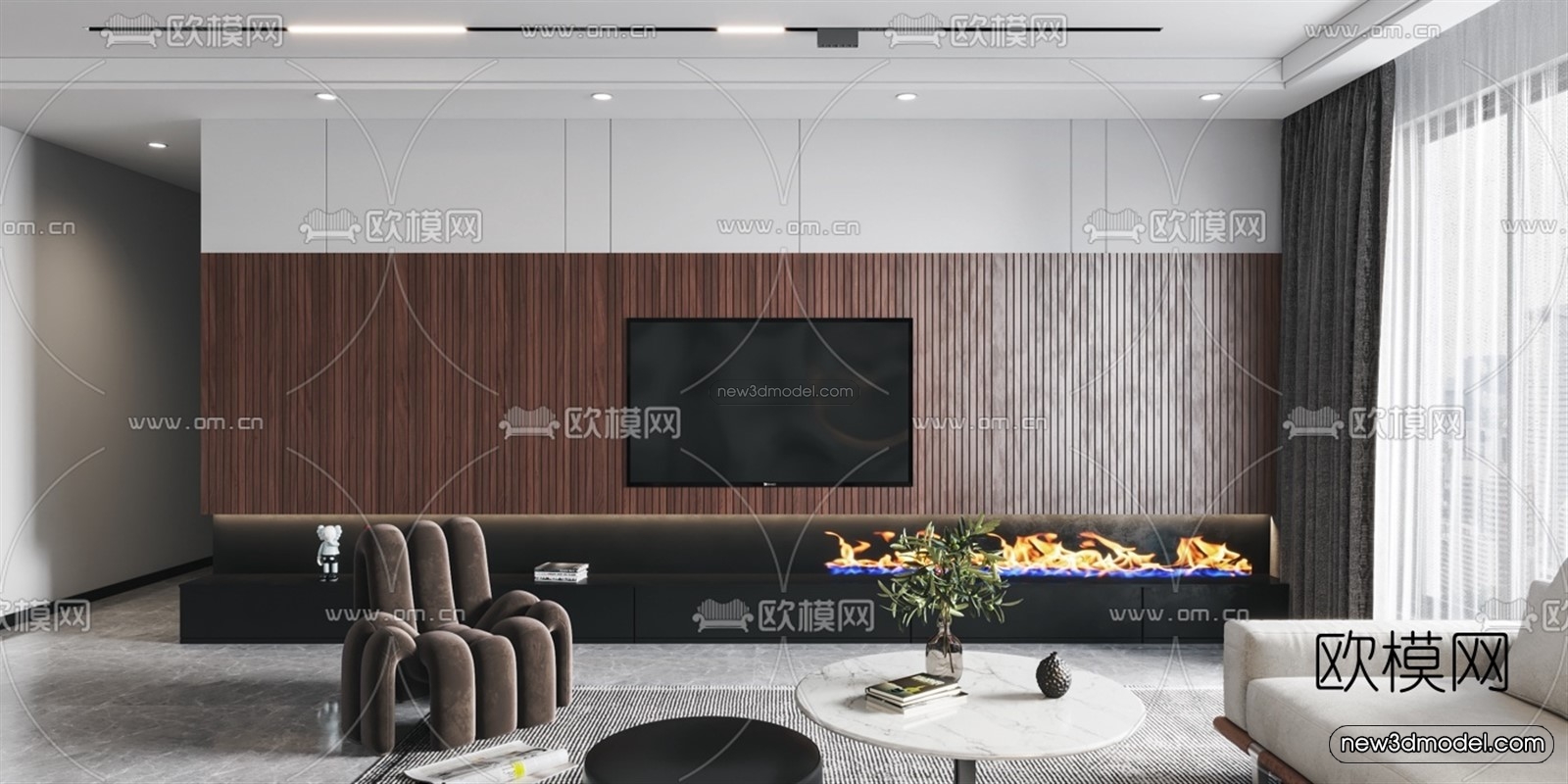 Black – White – Gray Colors Interior 3D Blocks – Living Room 3D Scene – 087 – VRAY - thumbnail 3