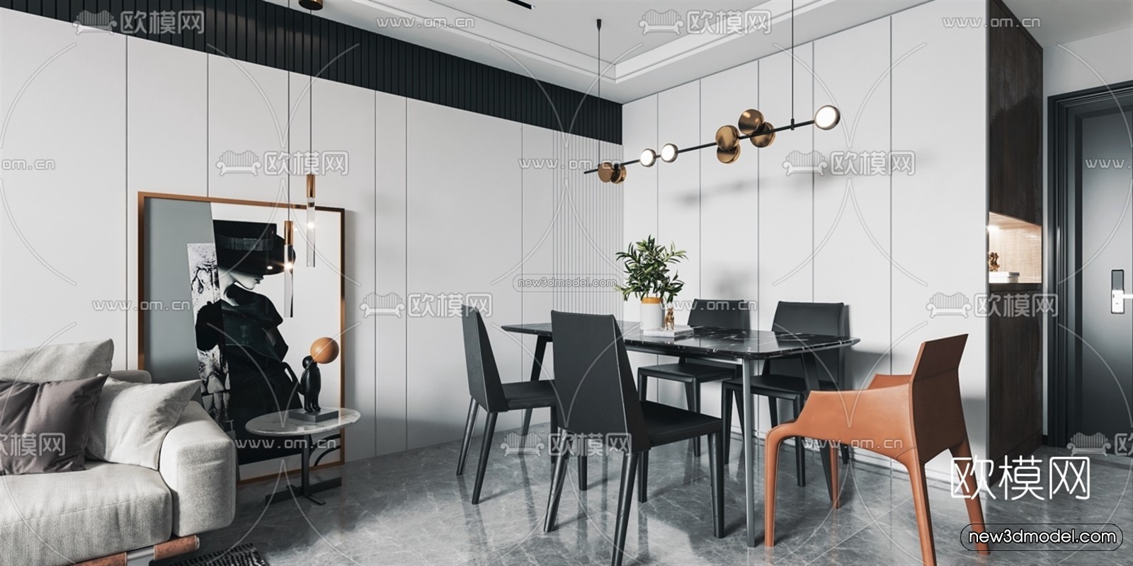 Black – White – Gray Colors Interior 3D Blocks – Living Room 3D Scene – 087 – VRAY - thumbnail 2