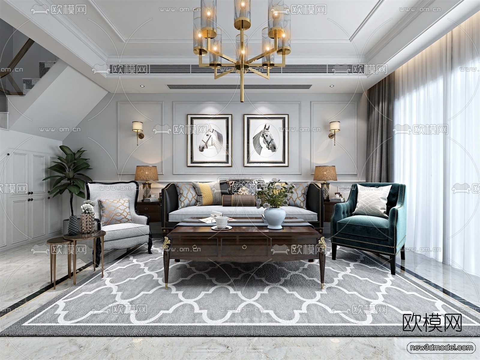 Europe Style Interior 3D Blocks – Living Room 3D Model – 051 – VRAY - thumbnail 4
