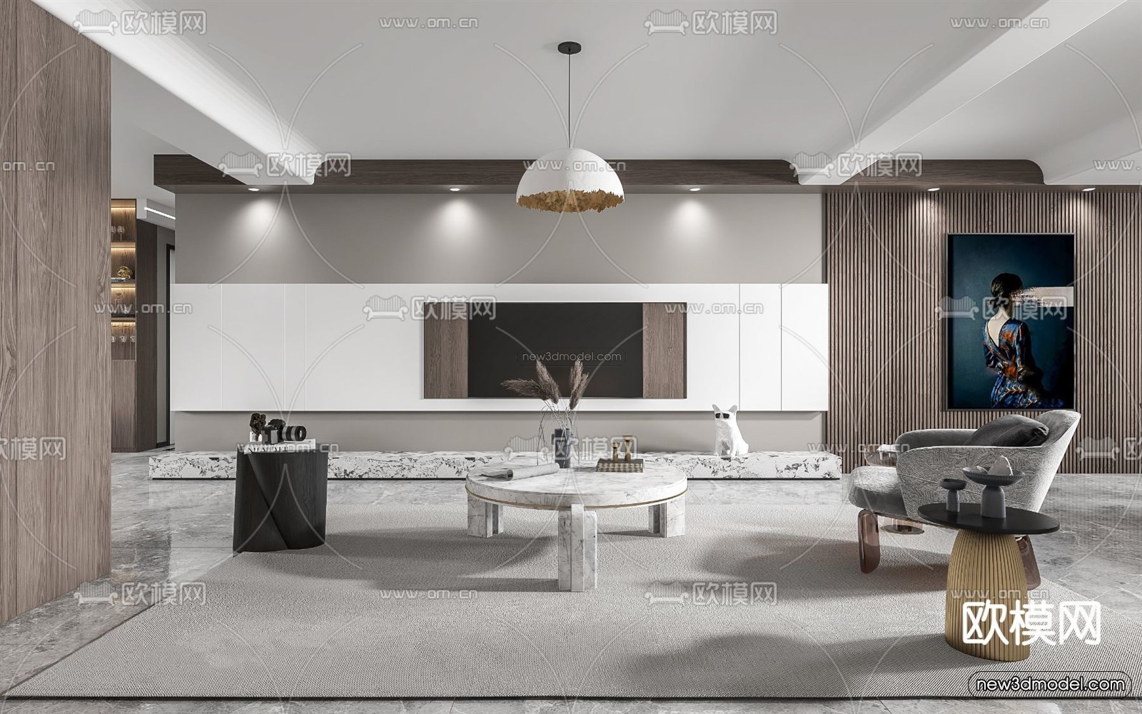 Minimalist Style Interior 3D Blocks – Living Room 3D Model – 032 – VRAY - thumbnail 3