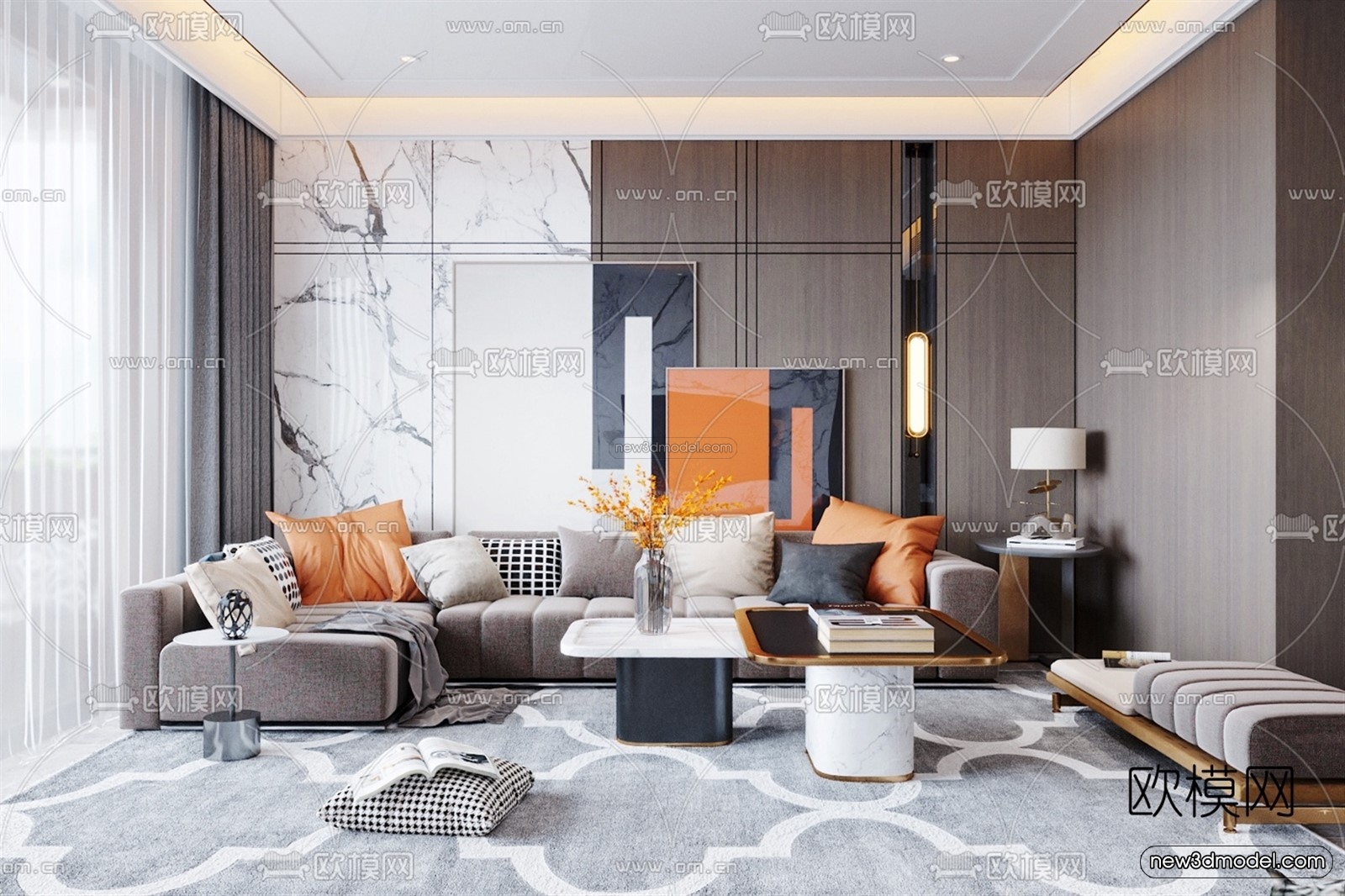 Luxury Style Interior 3D Blocks – Living Room 3D Model – 089 – VRAY - thumbnail 3