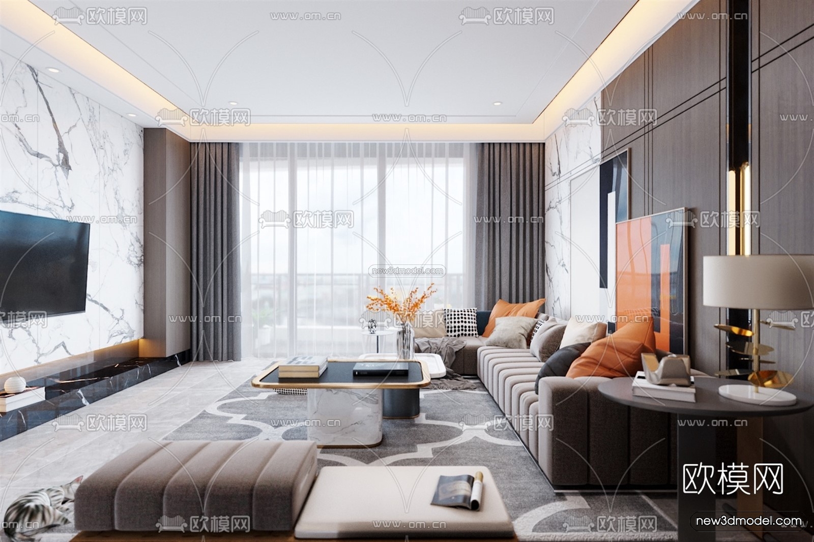 Luxury Style Interior 3D Blocks – Living Room 3D Model – 089 – VRAY - thumbnail 2