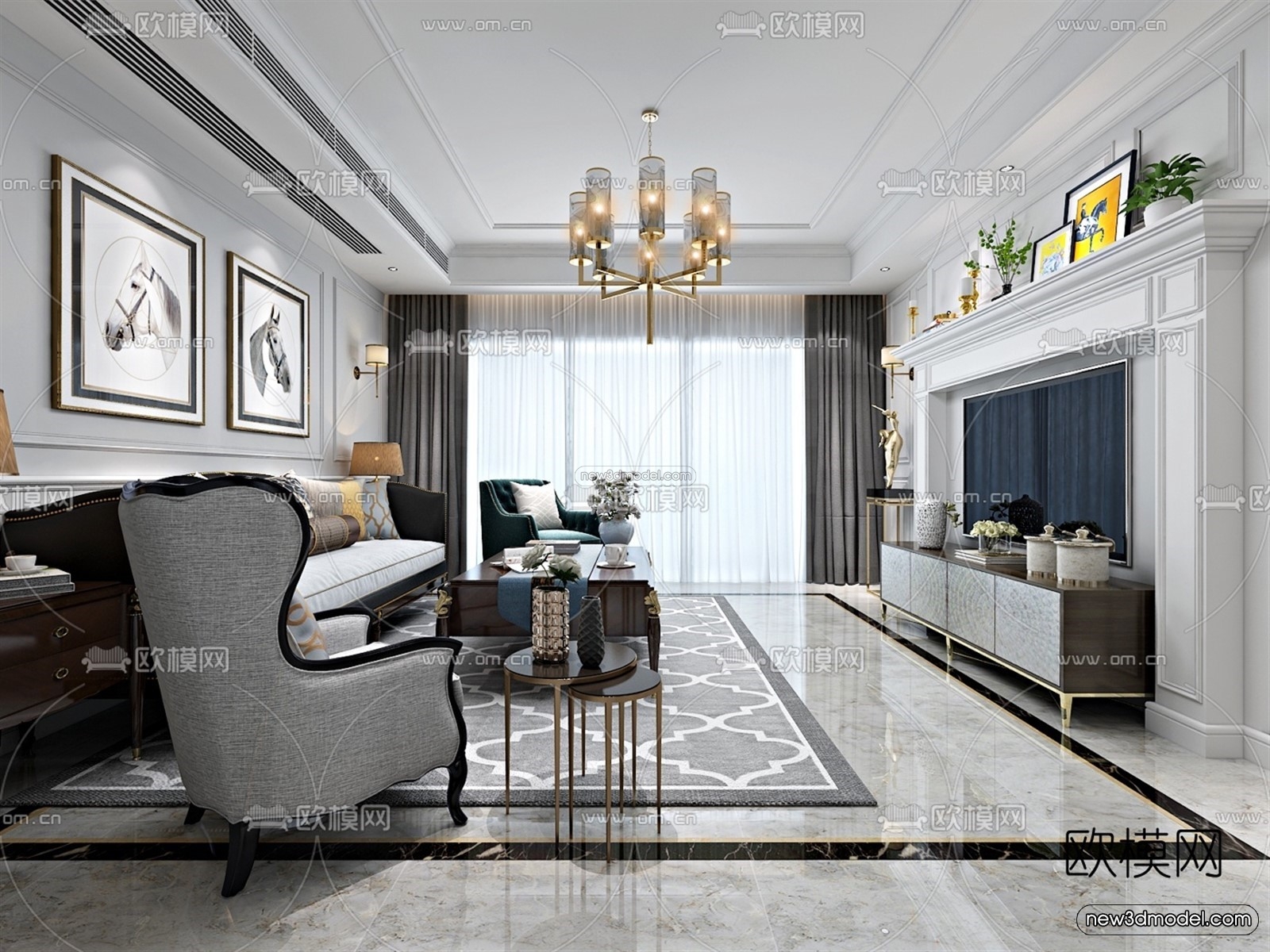 Europe Style Interior 3D Blocks – Living Room 3D Model – 051 – VRAY - thumbnail 2