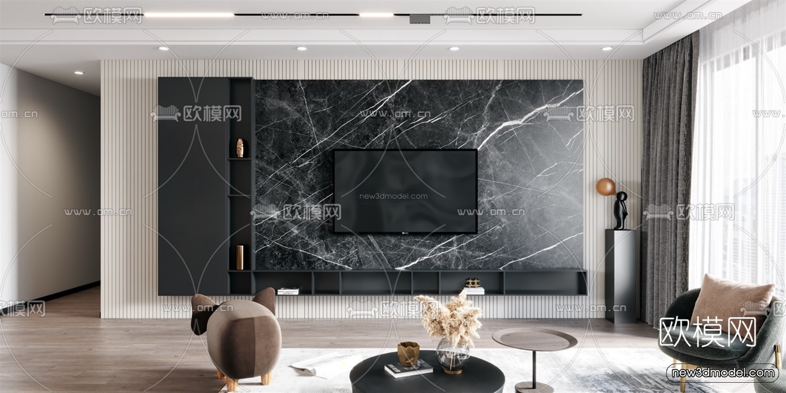 Luxury Style Interior 3D Blocks – Living Room 3D Model – 088 – VRAY - thumbnail 2