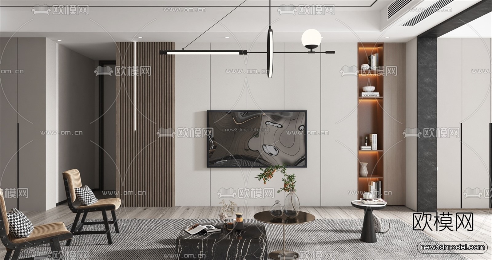 Minimalist Style Interior 3D Blocks – Living Room 3D Model – 033 – VRAY - thumbnail 2