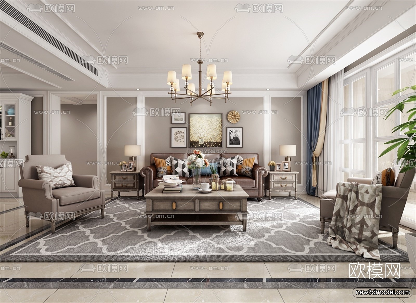 Europe Style Interior 3D Blocks – Living Room 3D Model – 052 – VRAY - thumbnail 3