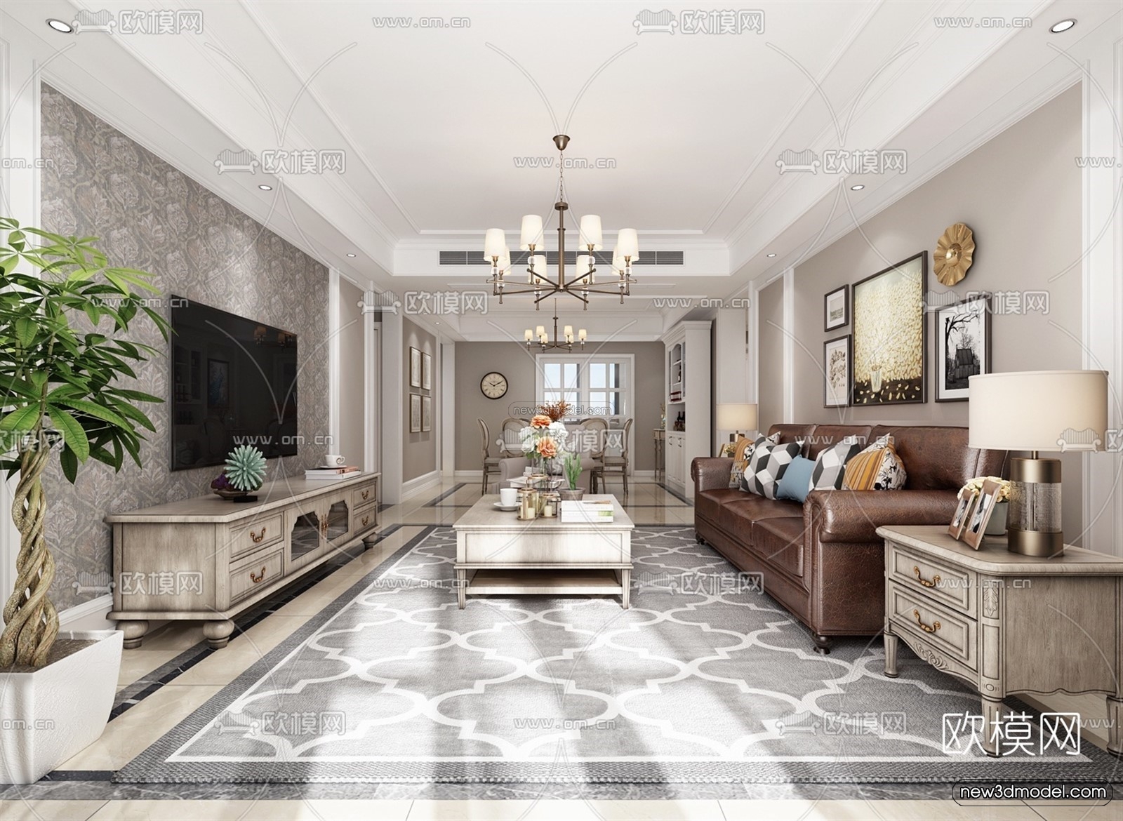Europe Style Interior 3D Blocks – Living Room 3D Model – 052 – VRAY - thumbnail 2