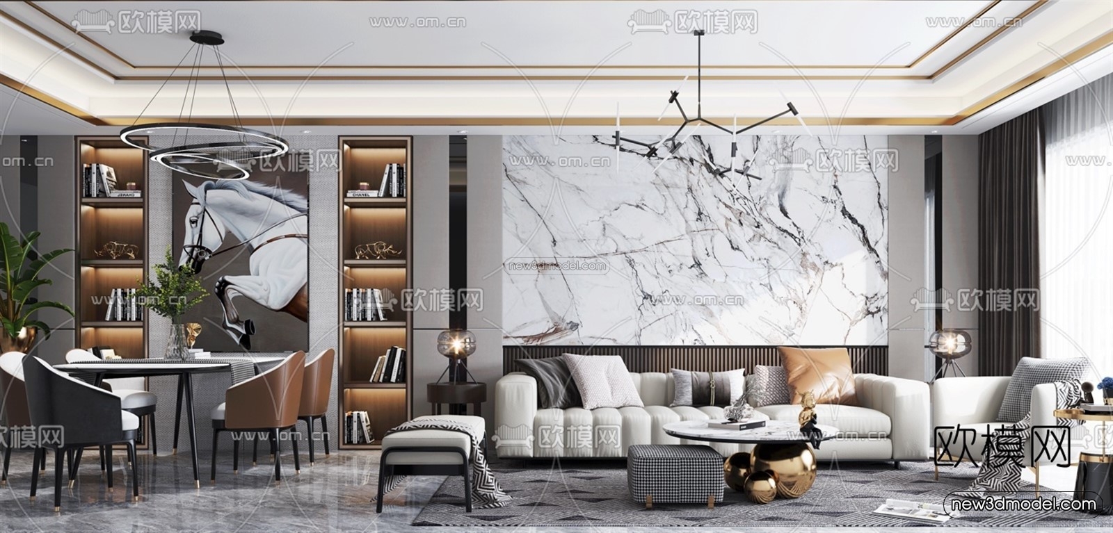 Luxury Style Interior 3D Blocks – Living Room 3D Model – 090 – VRAY - thumbnail 2