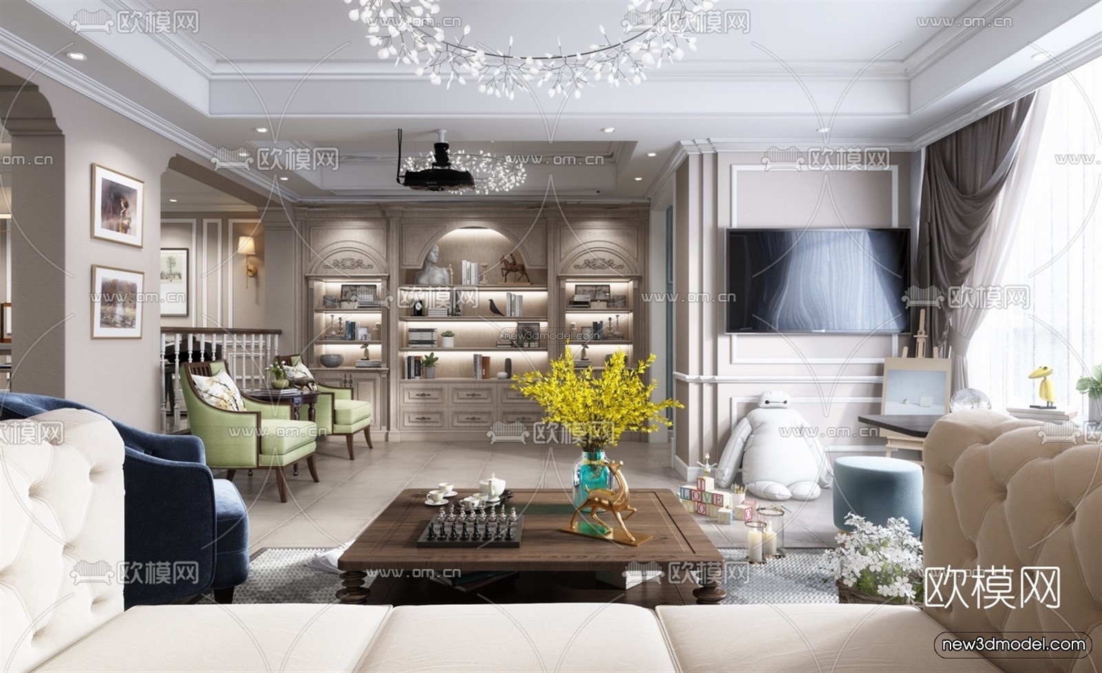 Europe Style Interior 3D Blocks – Living Room 3D Model – 053 – VRAY - thumbnail 3