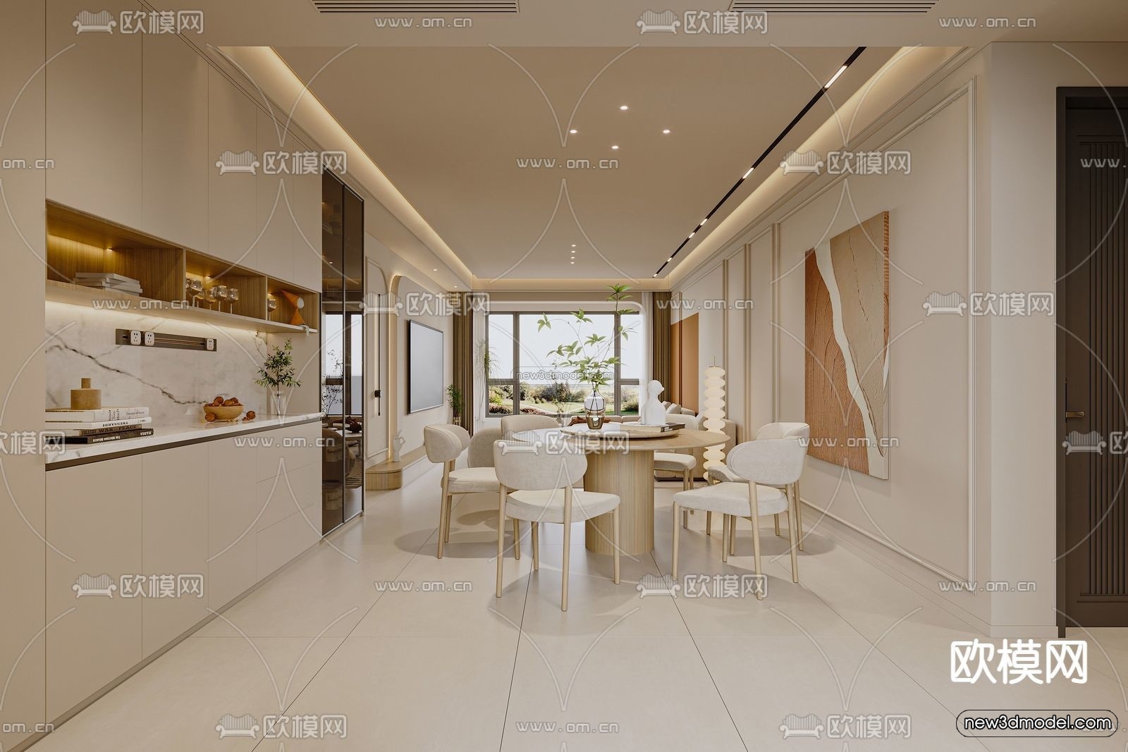 Cream Style Interior 3D Blocks – Living Room 3D Model – 130 – VRAY - thumbnail 2