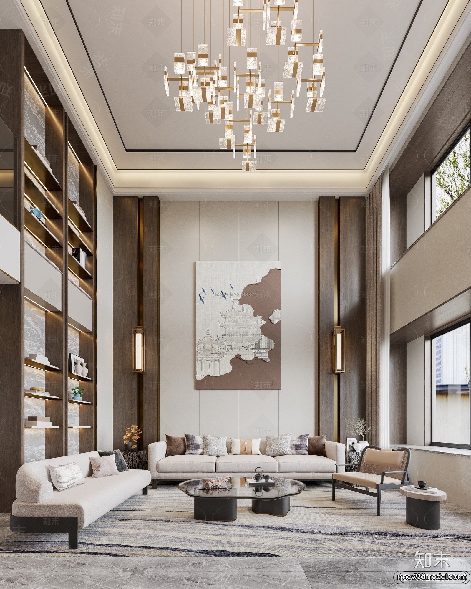 Modern Style Interior 3D Blocks and 3D Models – Living Room 3D Scene – 069 – CORONA - thumbnail 4