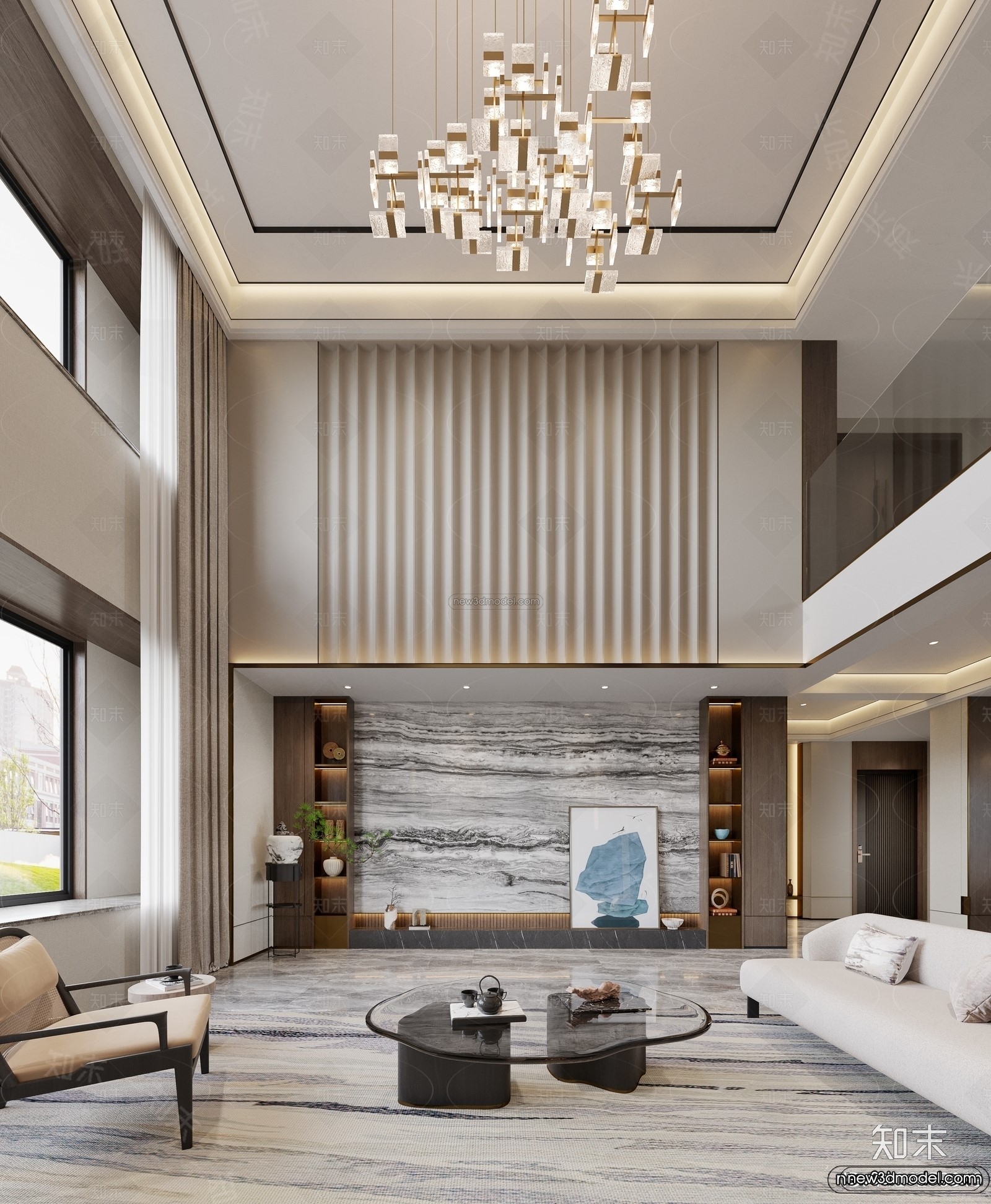 Modern Style Interior 3D Blocks and 3D Models – Living Room 3D Scene – 069 – CORONA - thumbnail 3
