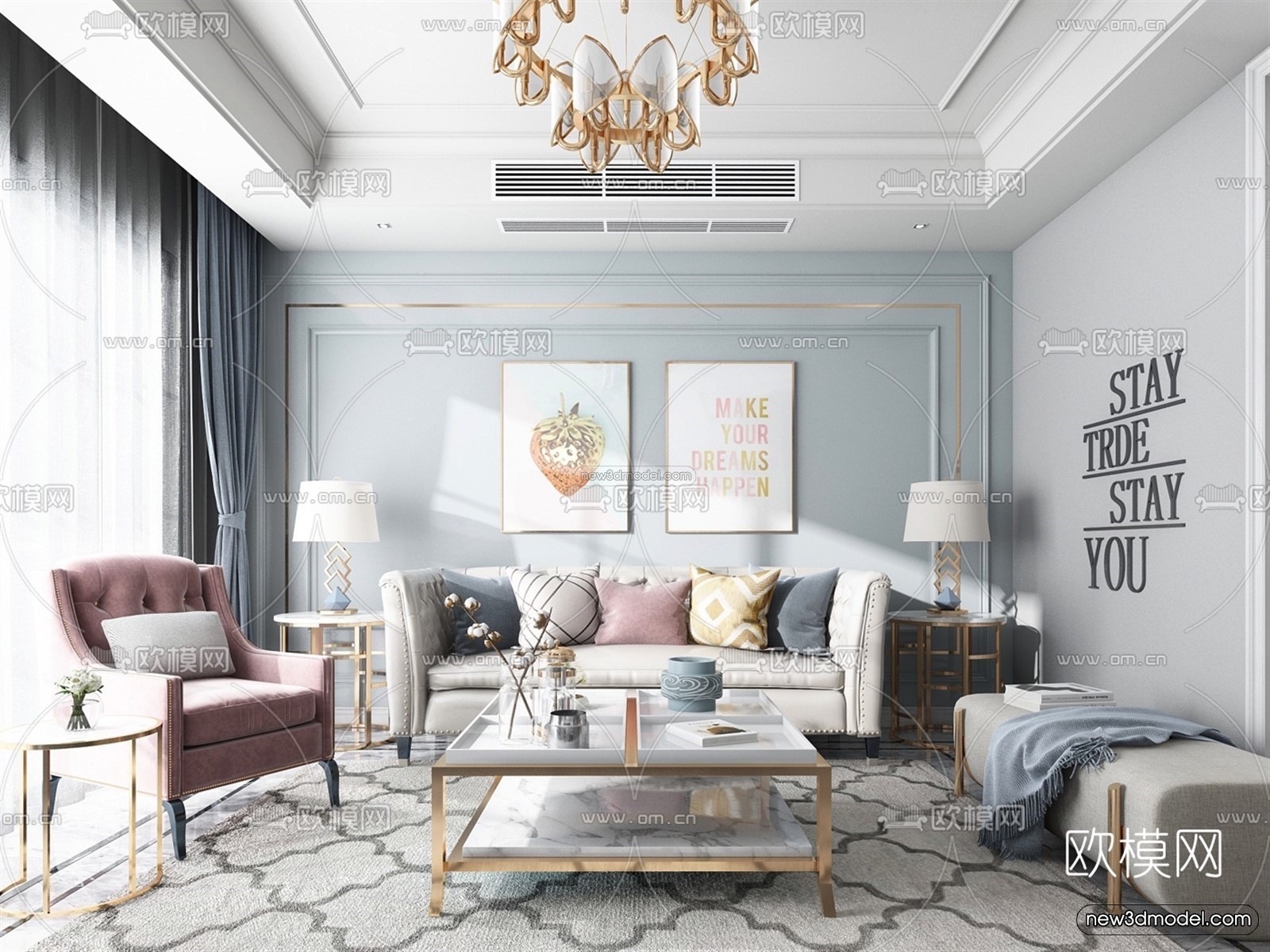 Europe Style Interior 3D Blocks – Living Room 3D Model – 054 – VRAY - thumbnail 3