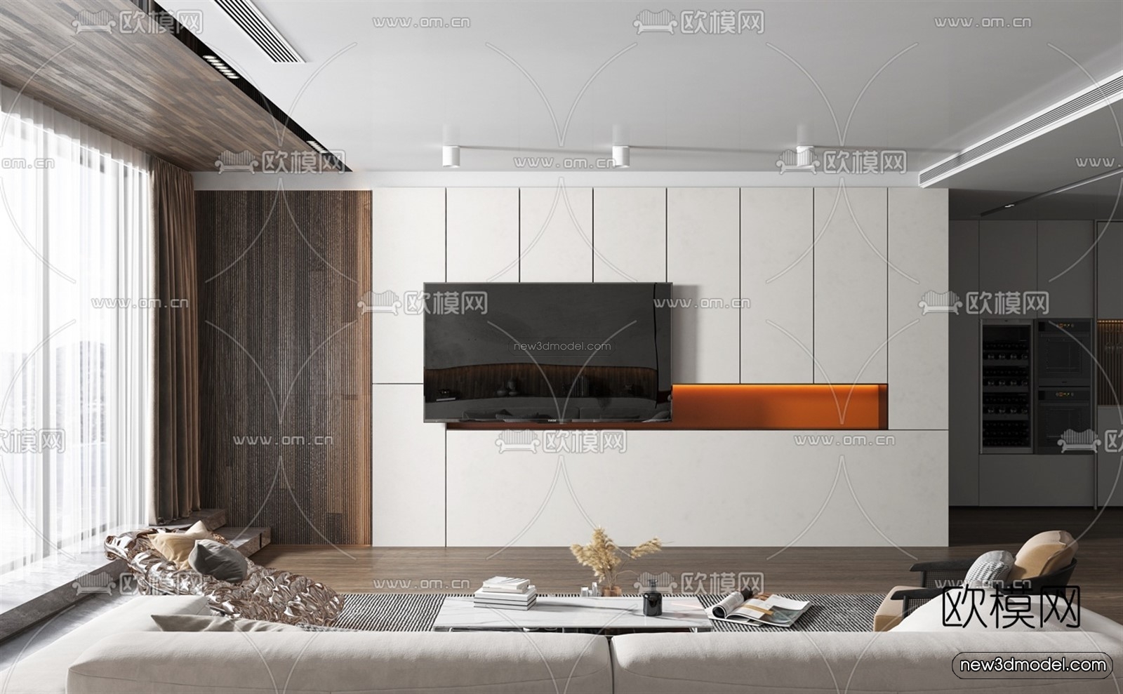 Minimalist Style Interior 3D Blocks – Living Room 3D Model – 037 – VRAY - thumbnail 2