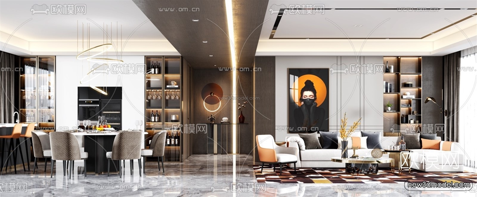 Luxury Style Interior 3D Blocks – Living Room 3D Model – 092 – VRAY - thumbnail 3