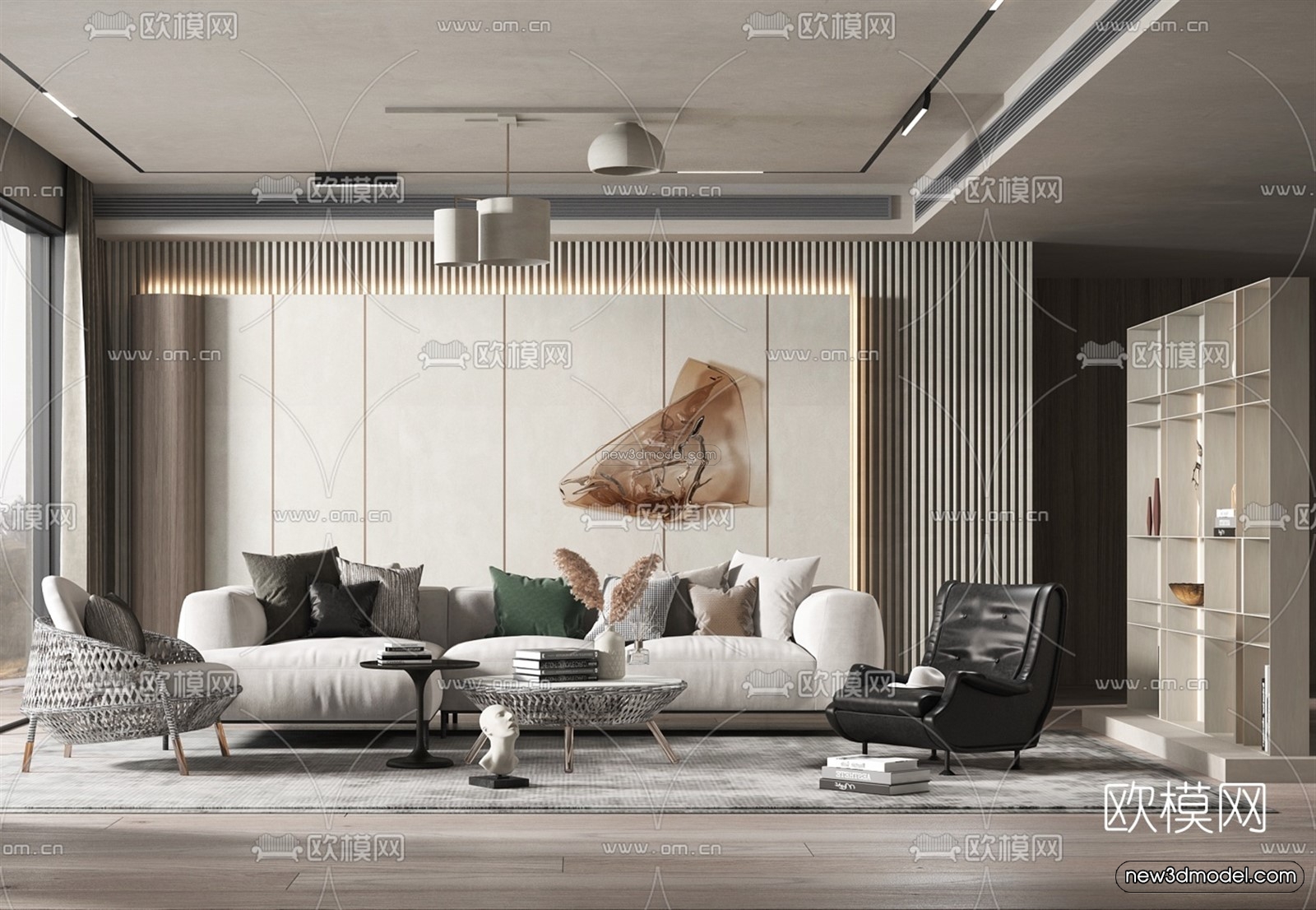 Minimalist Style Interior 3D Blocks – Living Room 3D Model – 036 – VRAY - thumbnail 2