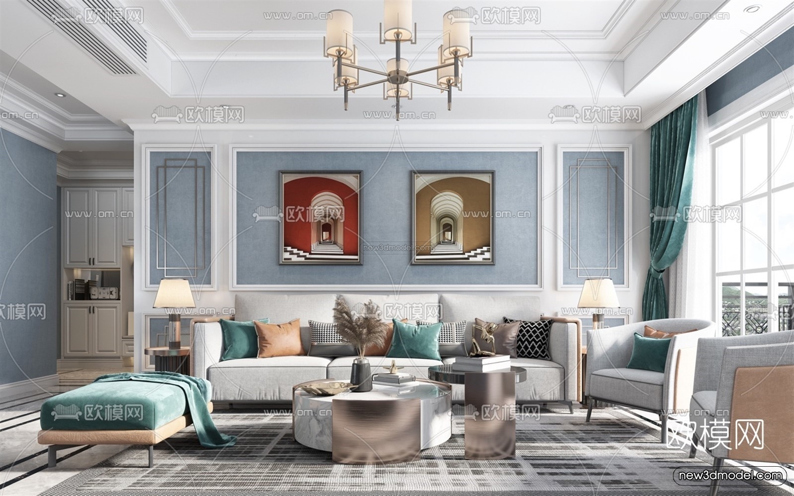 Europe Style Interior 3D Blocks – Living Room 3D Model – 055 – VRAY - thumbnail 3