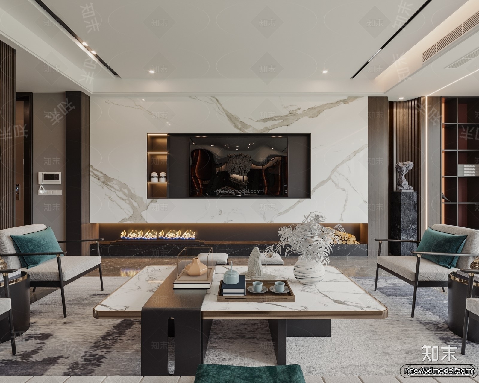 Modern Style Interior 3D Blocks and 3D Models – Living Room 3D Scene – 077 – CORONA - thumbnail 3