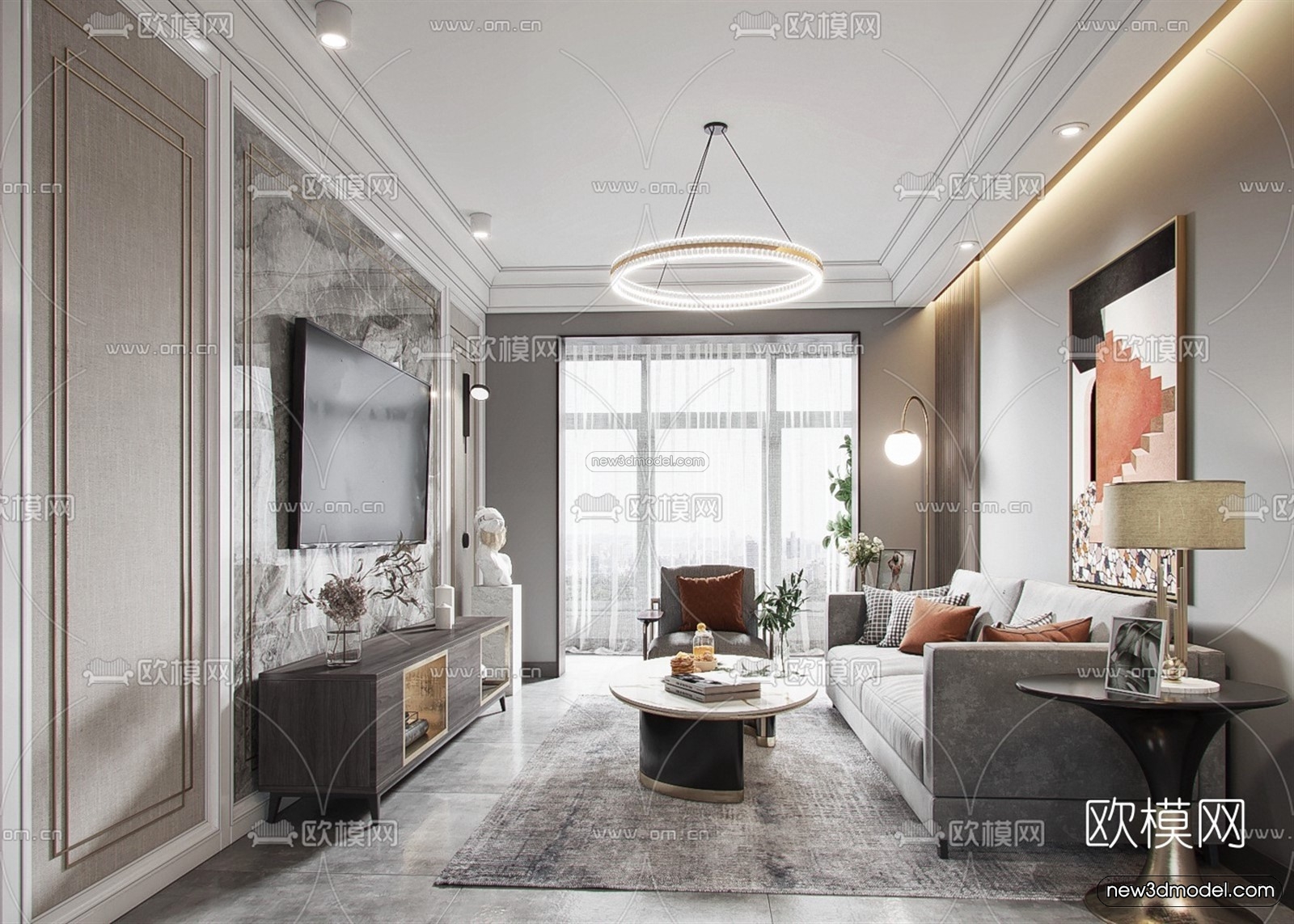 Luxury Style Interior 3D Blocks – Living Room 3D Model – 095 – VRAY - thumbnail 3