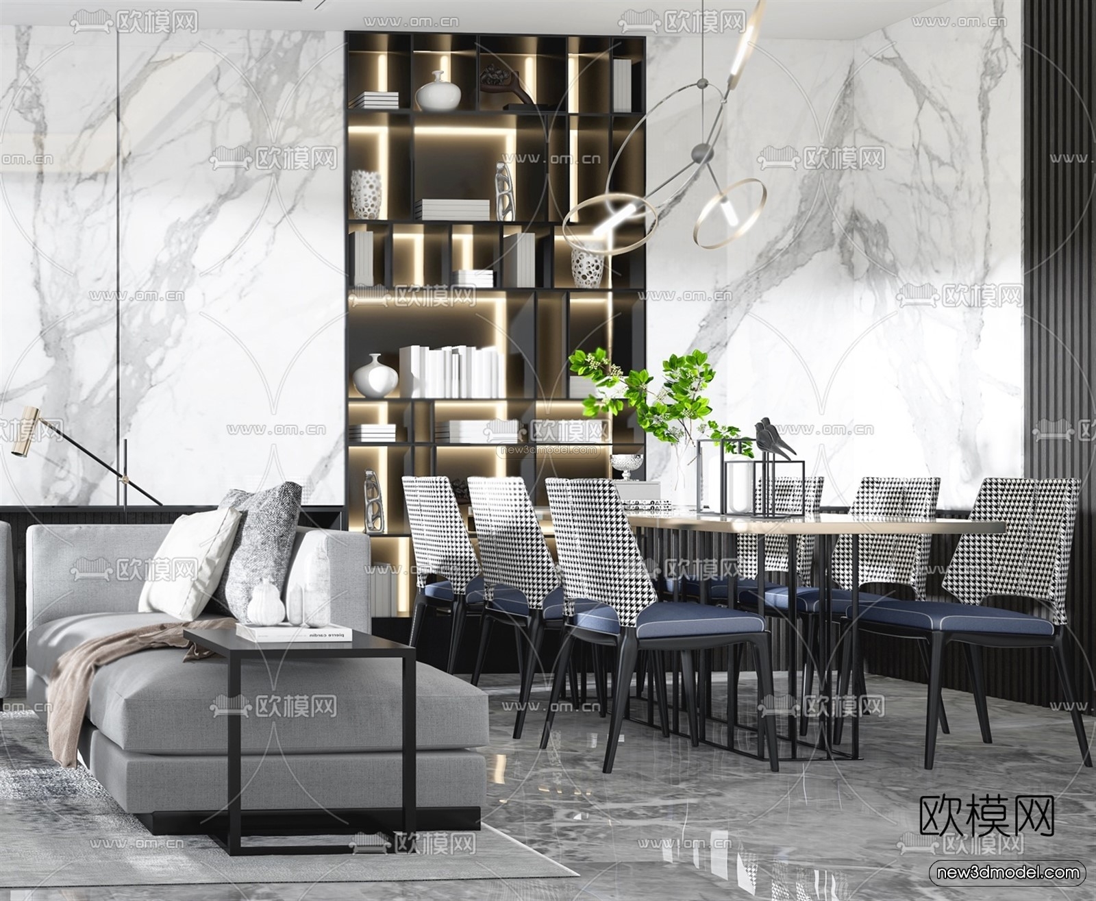 Black – White – Gray Colors Interior 3D Blocks – Living Room 3D Scene – 095 – VRAY - thumbnail 2